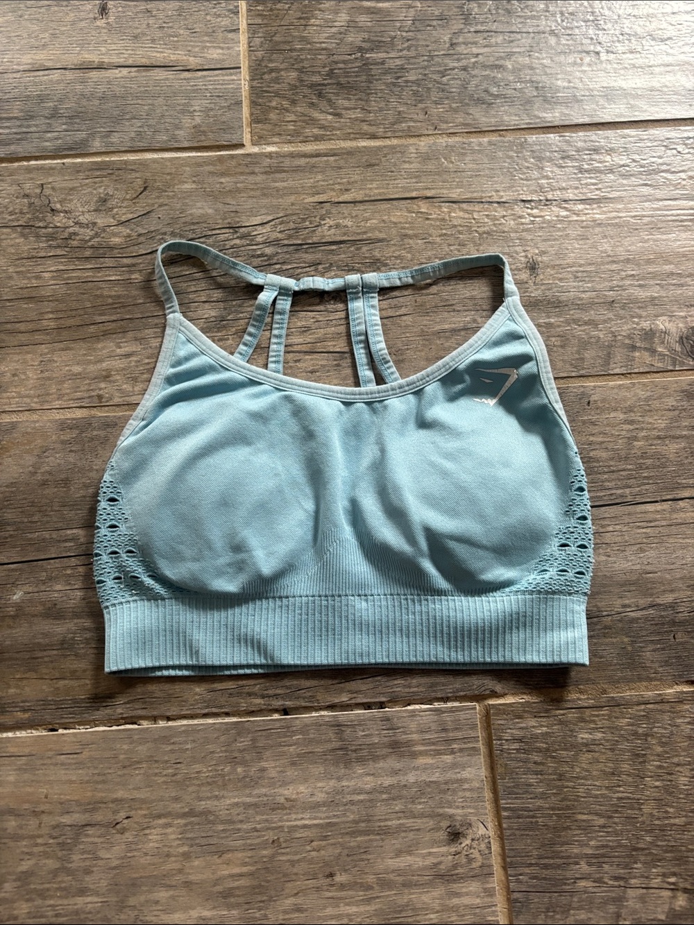 Gymshark Sky Blue Seamless High-Neck Strappy Sports Bra